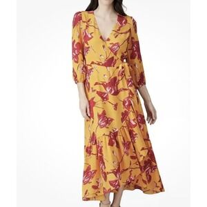 Color Me Courtney Wrap Dress Medium Eleanor Floral‎ Midi Length Lined Orange